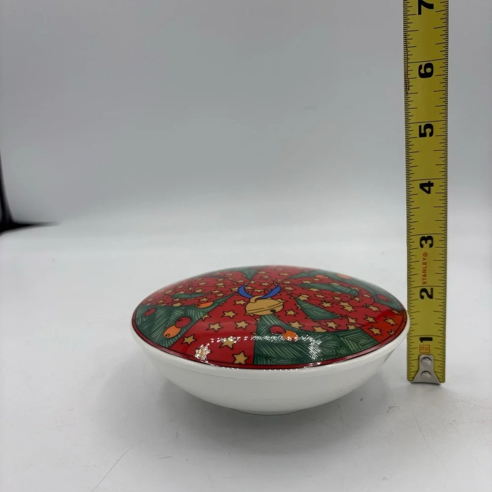 Villeroy & Boch Heinrich Trinket Jewelry Bowl Box China Magic Christmas‎ Red Bow